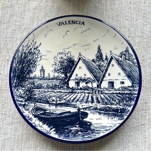 Pintado A Mano Valencia Decorative Plate/Trivet with Blue Scenic Design